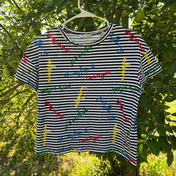 Zara, striped graphic crop top, printed words design, small - Picture 1 of 4